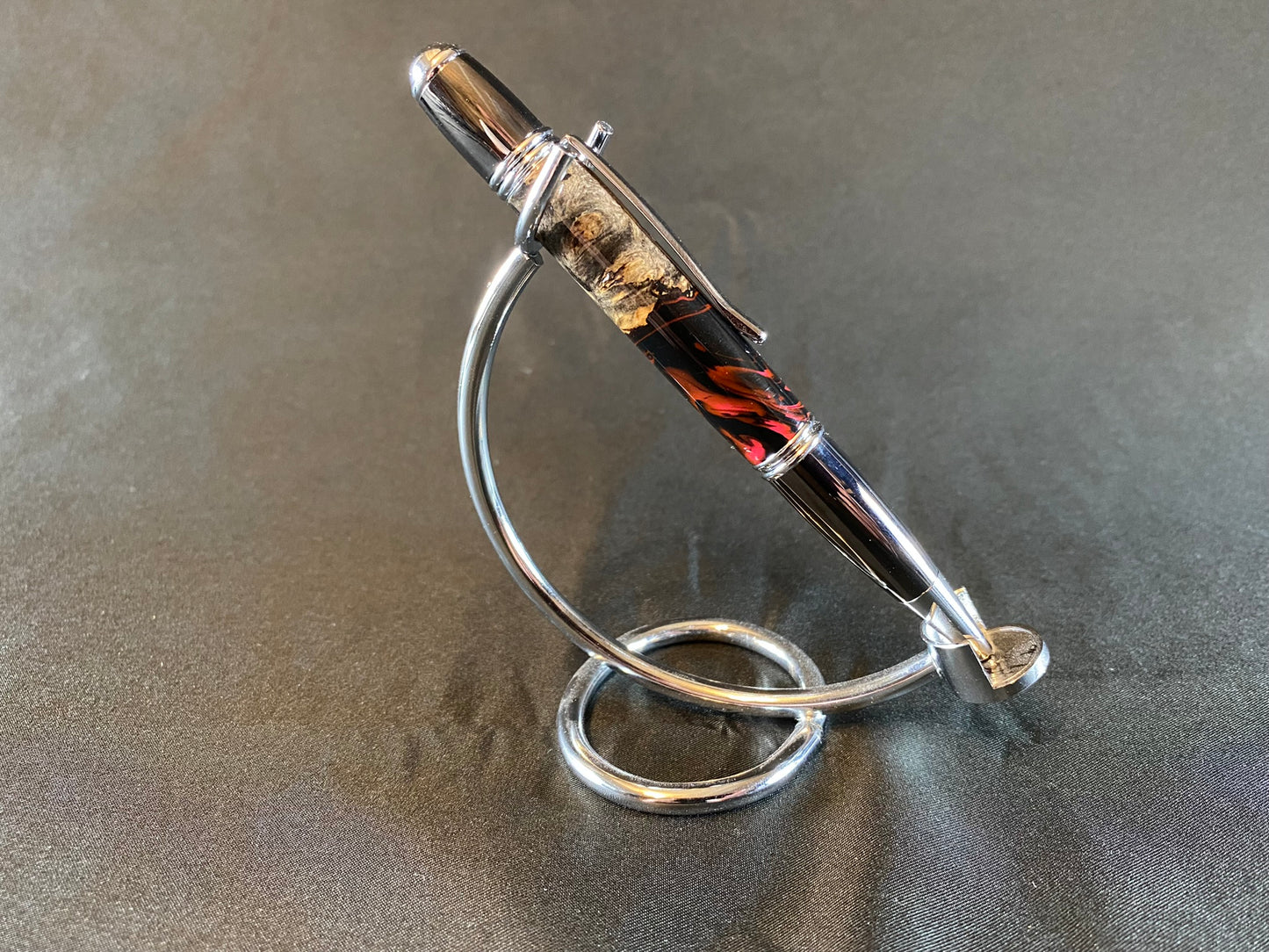 Magenta / Black Buckeye Burl Rhodium and Titanium Twist Pen