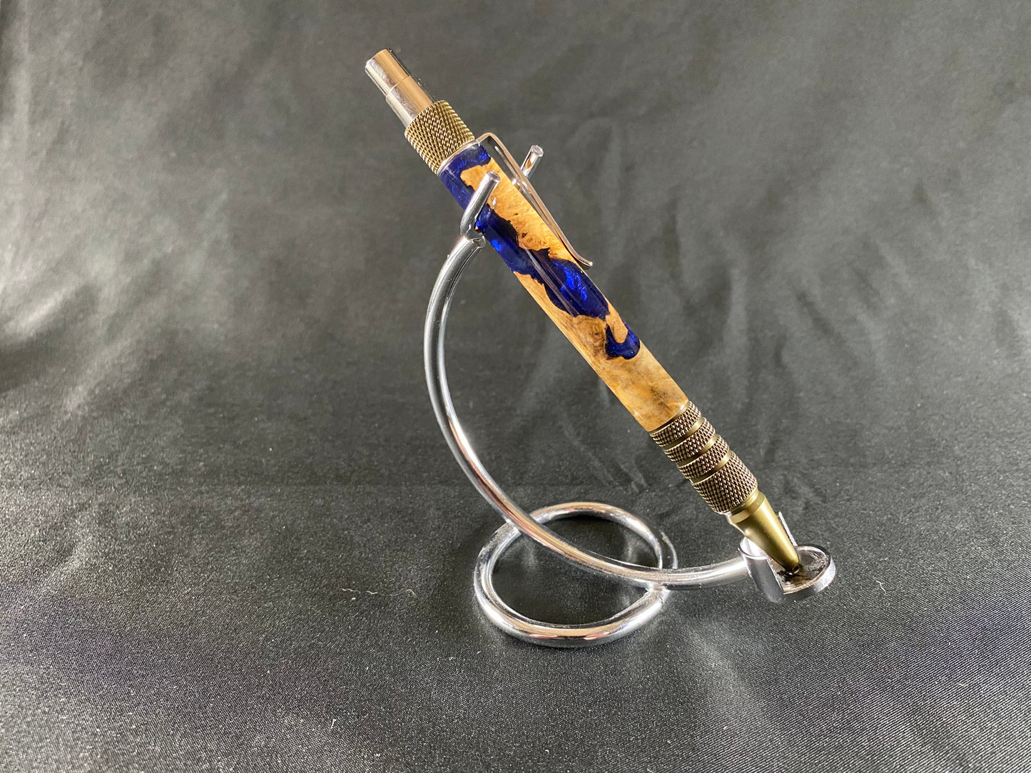 Metallic Deep Blue California Buckeye Burl Burst Bronze Custom Click Pen EDC