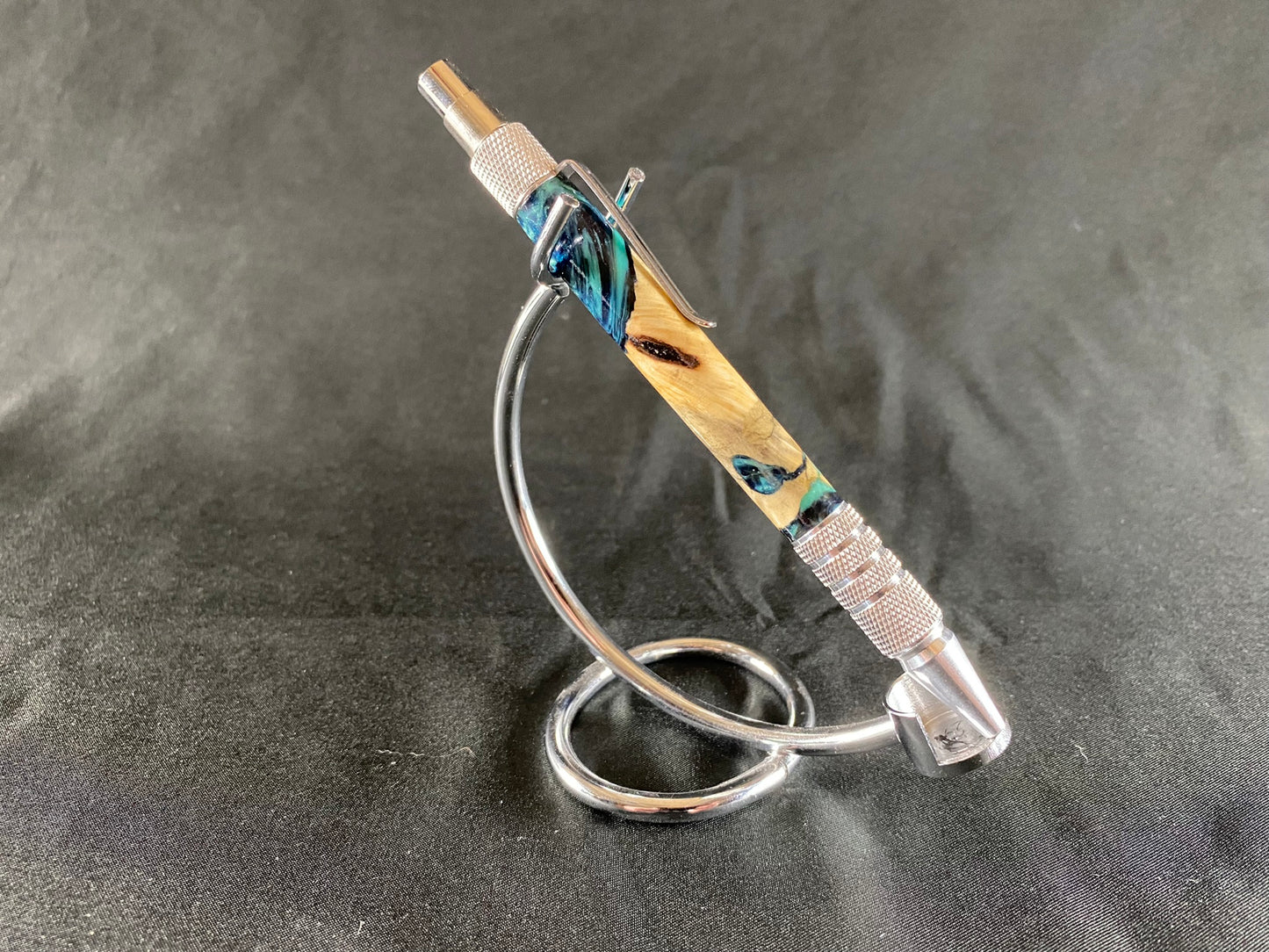 Metallic Blue Green Black California Buckeye Burl Aluminum Custom Click Pen EDC