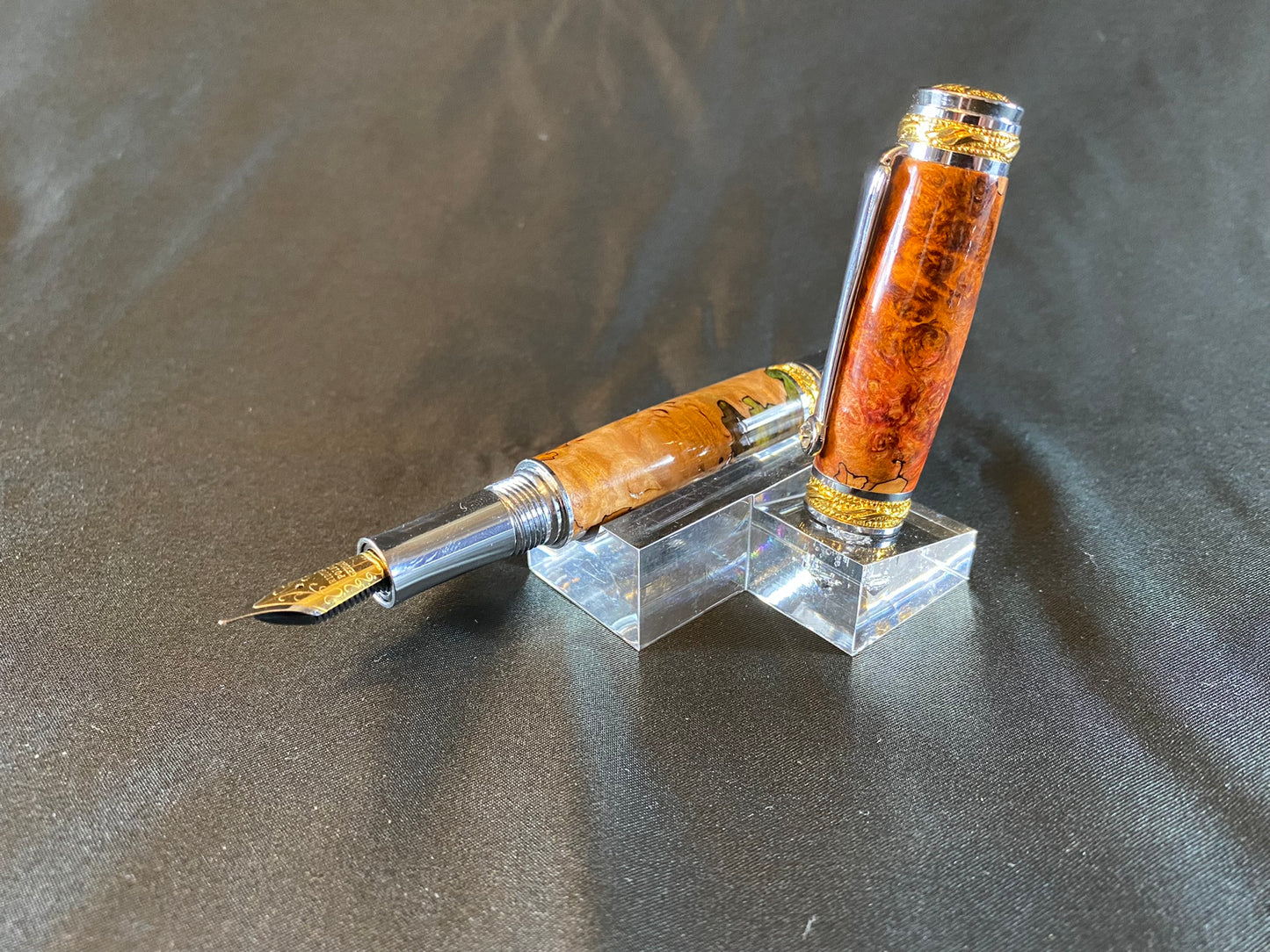 22k Gold Chrome Majestic Rare Super Figured Spalted Mallee Burl Custom Fountain Pen